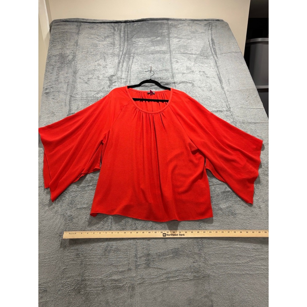 Vince Camuto XL Womens Red Bell Sleeve Blouse Boho Casual Textured Crepe Top - Picture 2 of 13